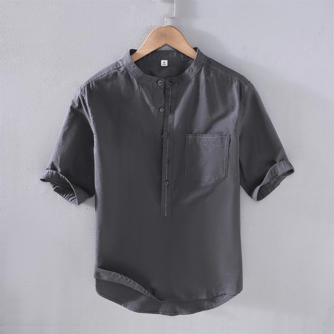 Men's Vintage Stand Collar Vanicol Shirt - Mid Sleeve