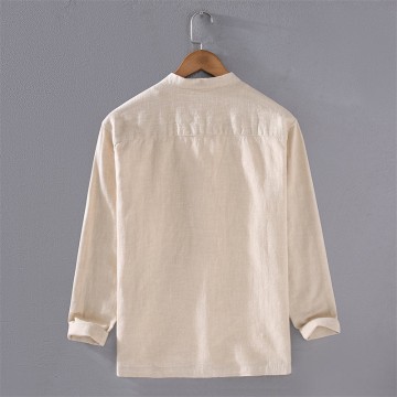 Stand Collar Cotton Vanicol Long Sleeve Shirt