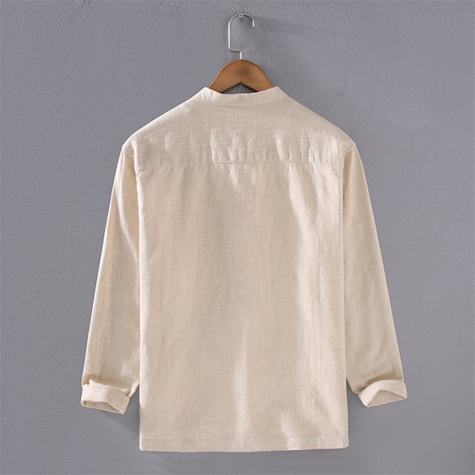 Stand Collar Cotton Vanicol Long Sleeve Shirt