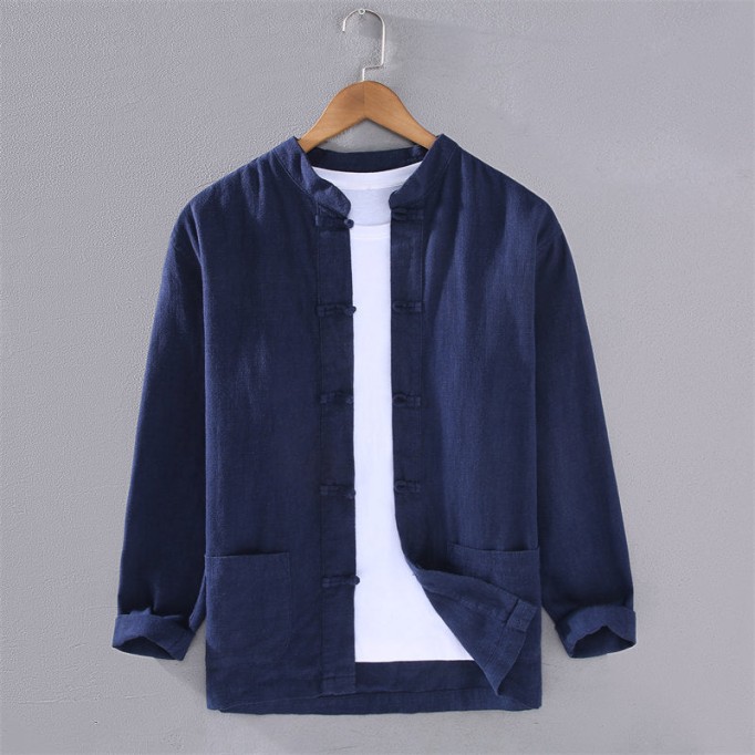 Stand Collar Cotton Vanicol Long Sleeve Shirt