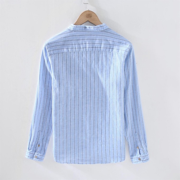 Men's Striped Stand Collar Cotton Vanicol Shirt