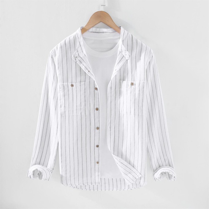 Men's Striped Stand Collar Cotton Vanicol Shirt