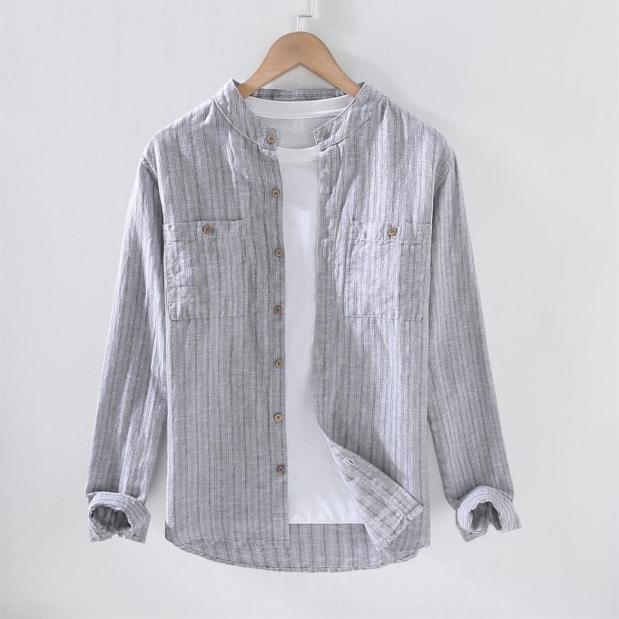 Men's Striped Stand Collar Cotton Vanicol Shirt