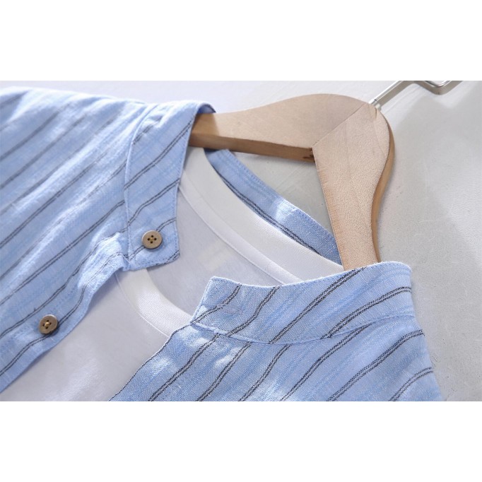 Men's Striped Stand Collar Cotton Vanicol Shirt