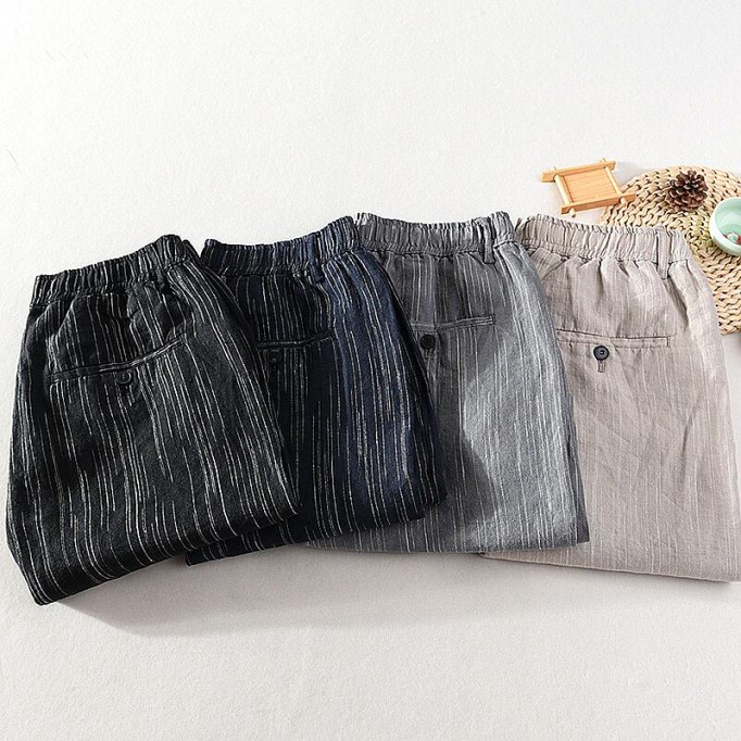 Men's Striped Drawstring Elastic Waist Casual Shorts