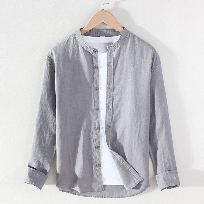 Stand Collar Cotton Vanicol Long Sleeve Shirt