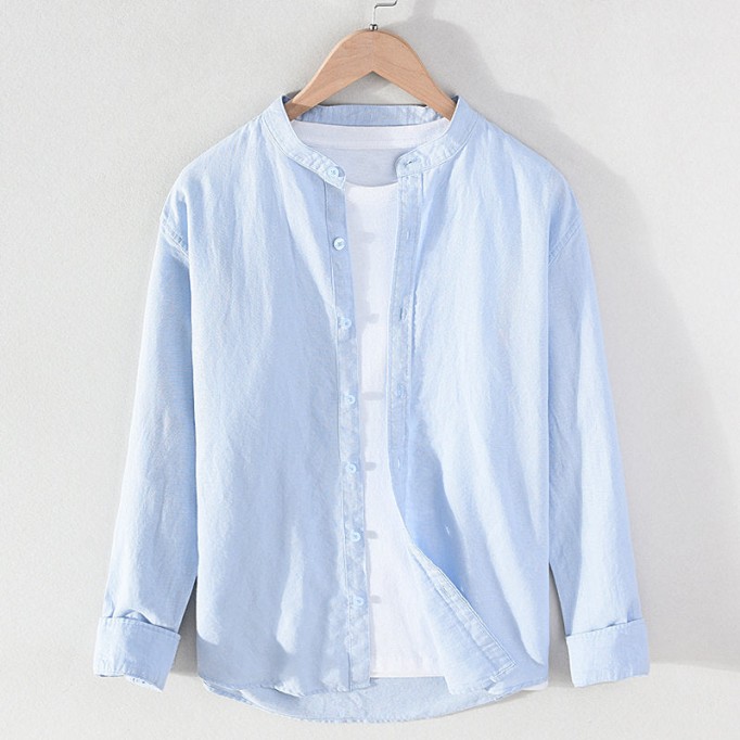 Stand Collar Cotton Vanicol Long Sleeve Shirt