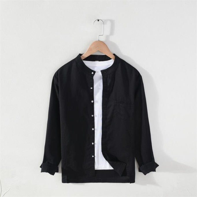 Men's Cotton Vanicol Stand Collar Long Sleeve Shirt