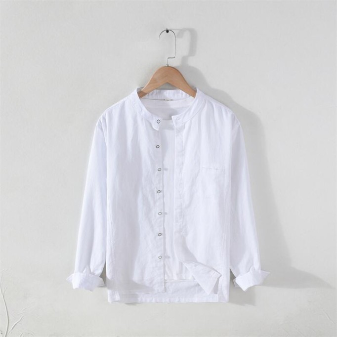 Men's Cotton Vanicol Stand Collar Long Sleeve Shirt