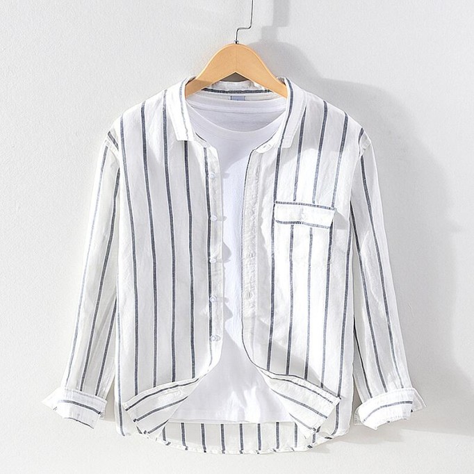 Men's Striped Vanicol Long Sleeve Shirt - Casual Slim Fit