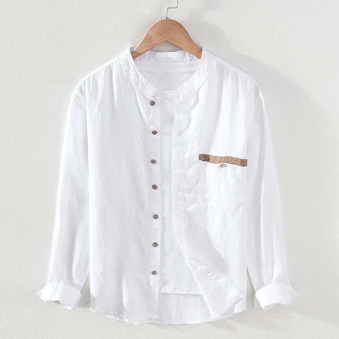 Stand Collar Pure Vanicol Long Sleeve Shirt