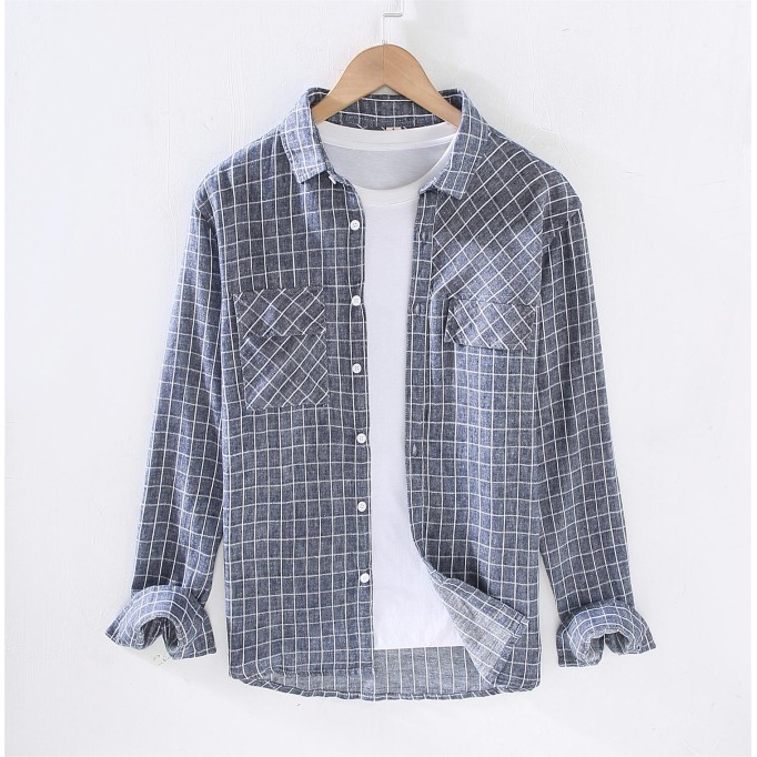 Men's Plaid Square Collar Shirt - Casual Workwear