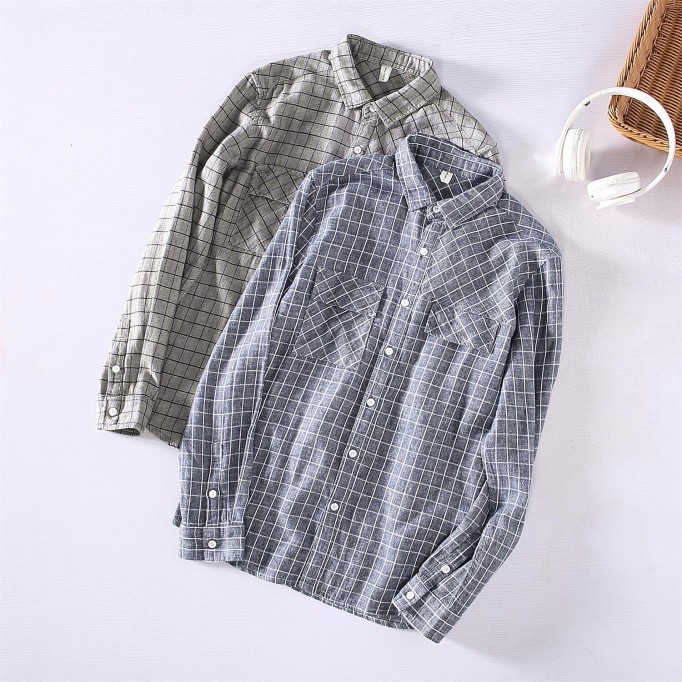 Men's Plaid Square Collar Shirt - Casual Workwear