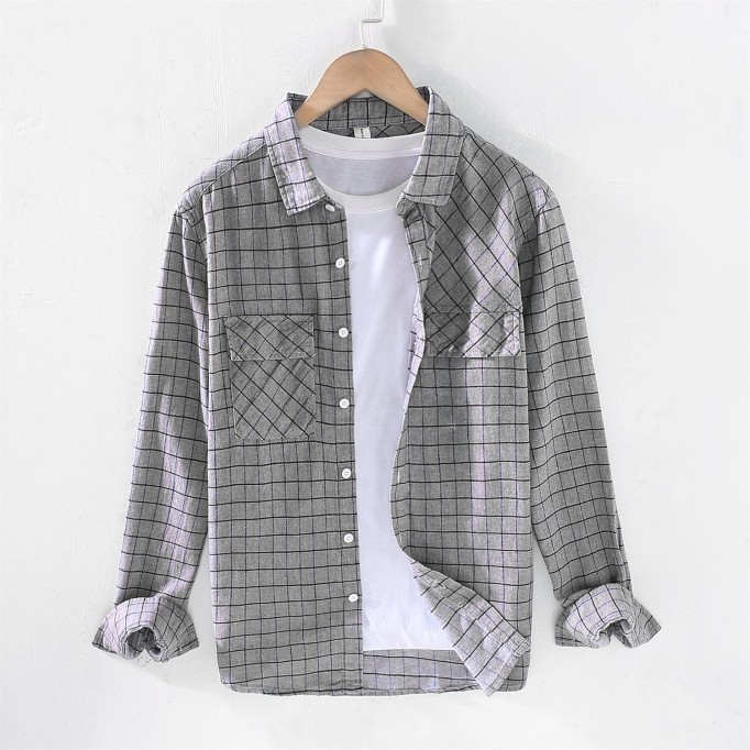 Men's Plaid Square Collar Shirt - Casual Workwear