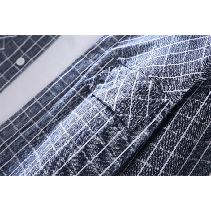 Men's Plaid Square Collar Shirt - Casual Workwear