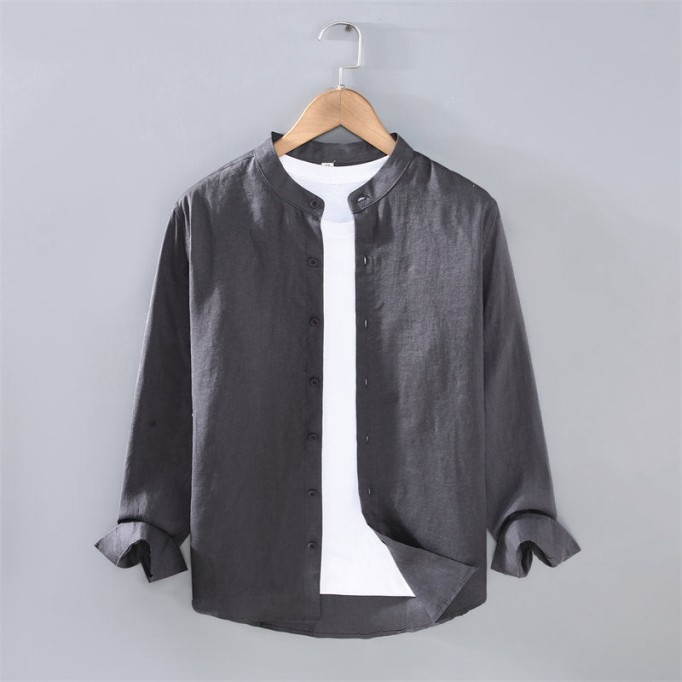 Stand Collar Pure Vanicol Long Sleeve Shirt