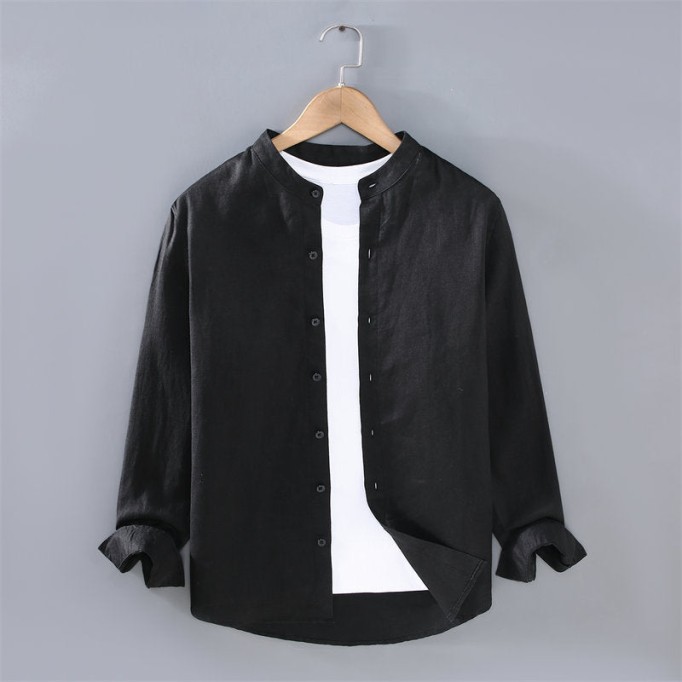 Stand Collar Pure Vanicol Long Sleeve Shirt