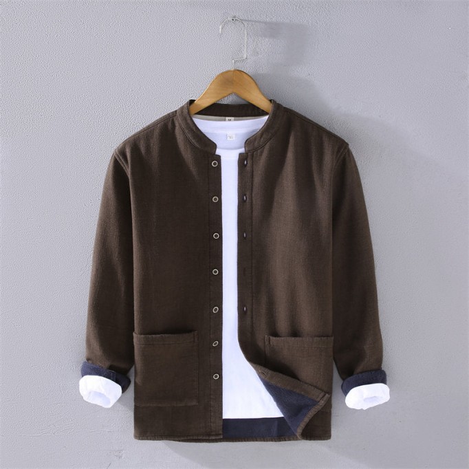 Stand Collar Fleece Long Sleeve Shirt